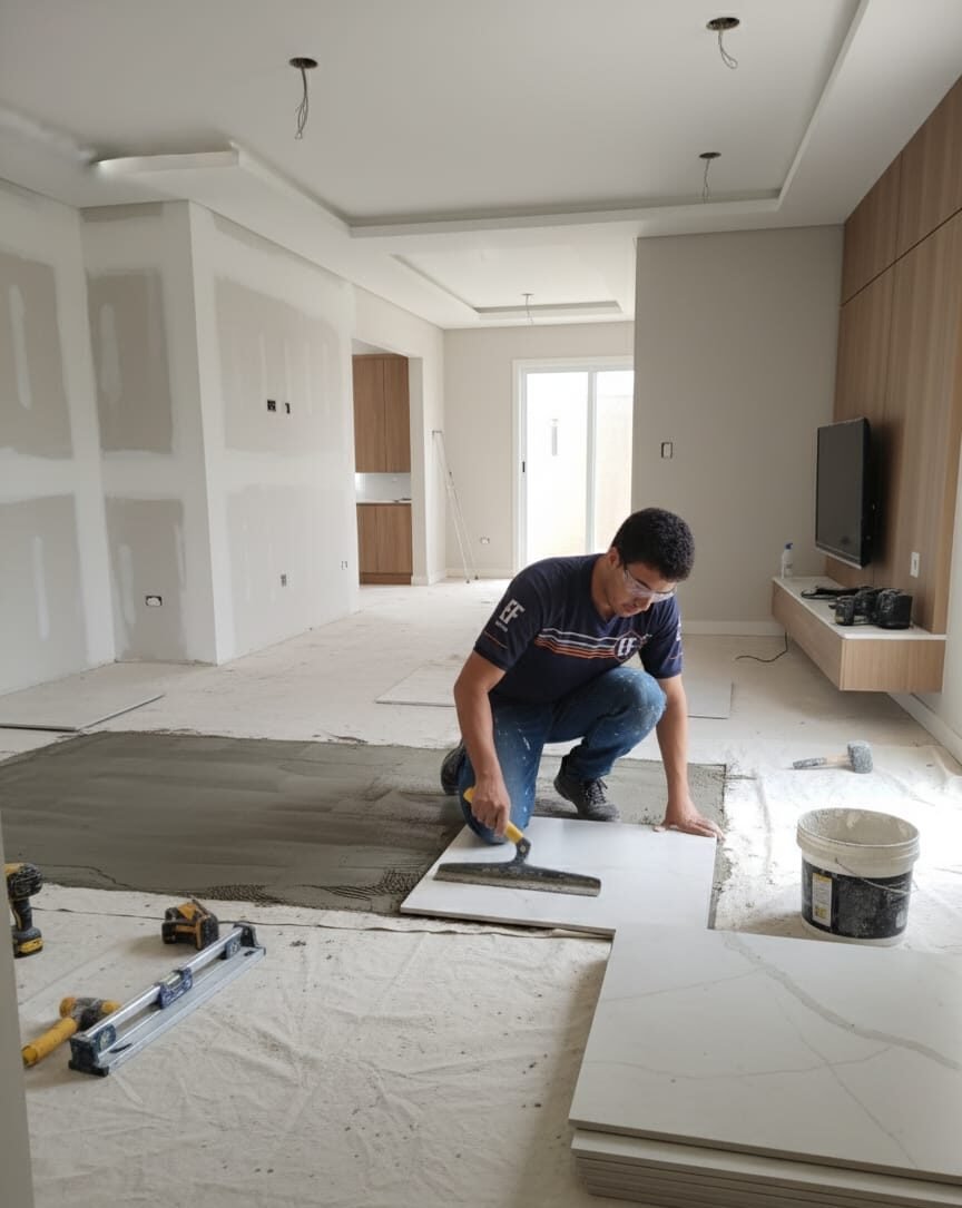 Especialista em Revestimento e assentamento de porcelanato de grande formato em obra no Suzano, SP.